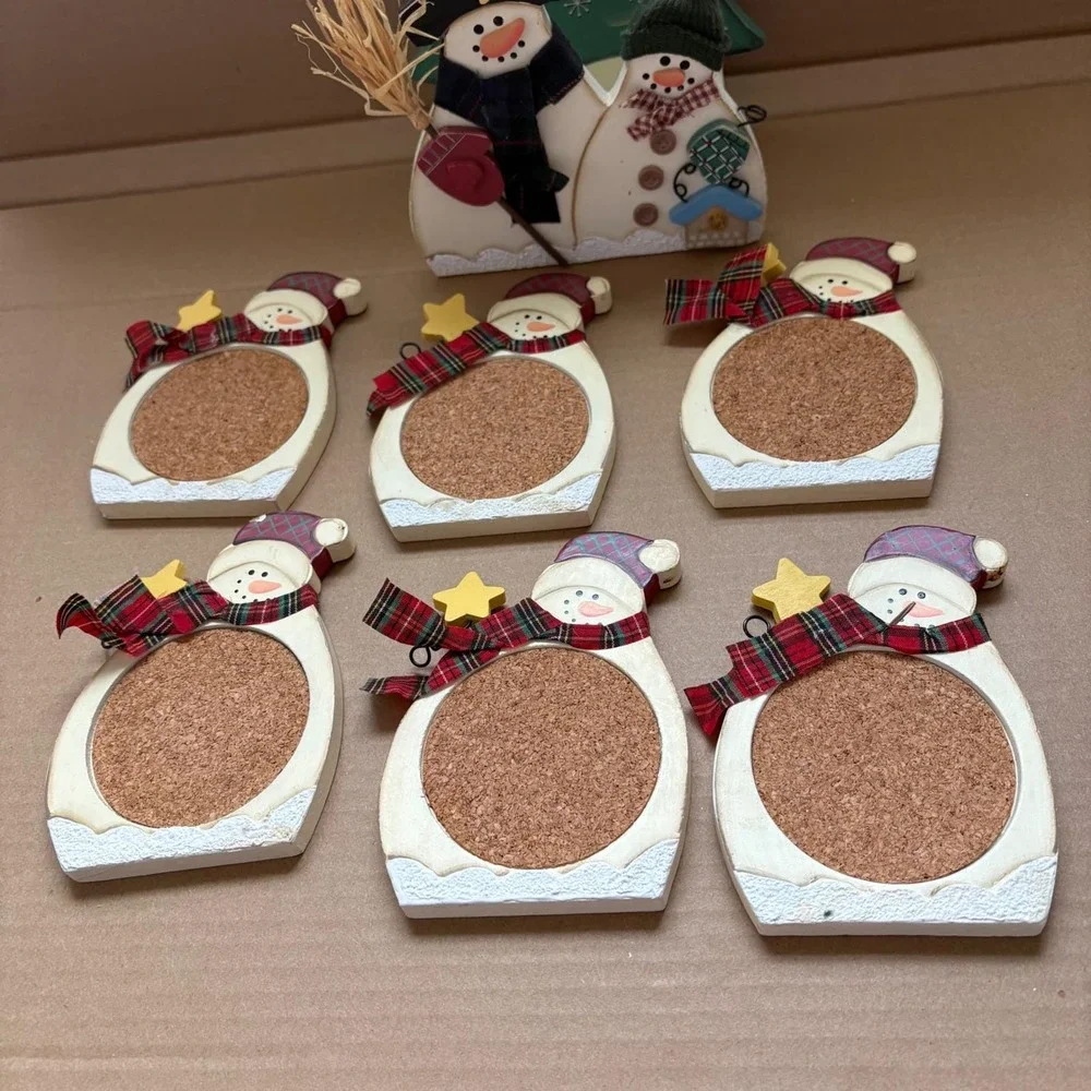 Snowman Family Holiday Coasters set of 6‎ and Container Handpainted Wooden